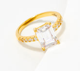 Diamonique Sterling Silver Goldclad Emerald Cut Solitaire Ring Size 7